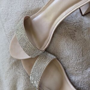 New in box, never worn! Elegant Beige Strappy Heels with Crystal Accents